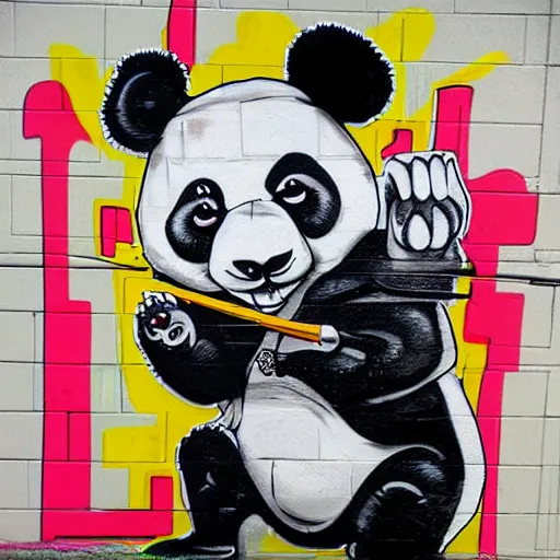 Prompt: a mad panda in a detailed graffiti art style