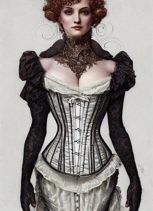 Image similar to portrait of a beautiful Victorian female ghost in a corset, intricate, elegant, highly detailed, centered, digital painting, artstation, concept art, smooth, sharp focus, illustration, artgerm, donato giancola, Joseph Christian Leyendecker, WLOP, Artgerm