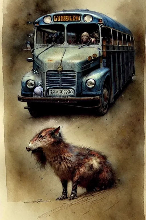 Image similar to ( ( ( ( ( bus, vehicle. muted colors. ) ) ) ) ) by jean - baptiste monge!!!!!!!!!!!!!!!!!!!!!!!!!!!