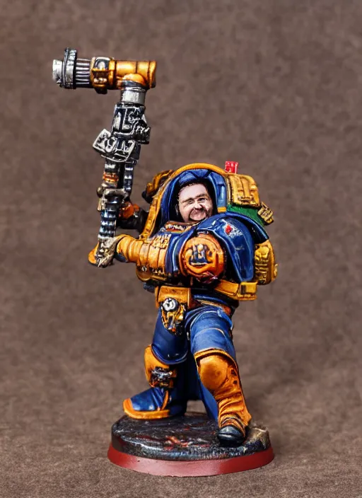 Image similar to 8 0 mm resin detailed miniature of a drunk warhammer 4 0 k space marine holding a beer cannon, product introduction photos, 4 k, full body,