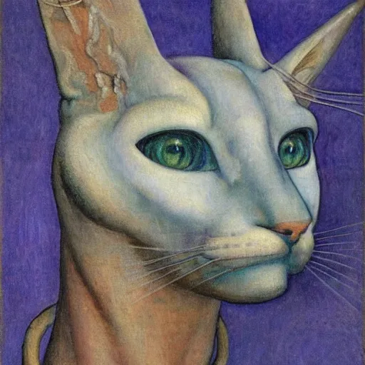 Image similar to masterpiece painting of a mechanical cat head, by annie swynnerton and diego rivera and nicholas roerich and jean delville, symbolist, dramatic lighting, god rays, elaborate geometric ornament, art brut, rich colors, smooth, sharp focus, extremely detailed, adolf wolfli and ( donato giancola )