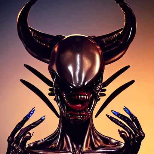 Prompt: alien, xenomorph, creature design, high femme fashion, painted nails, makeup, glamor shot, 4 k,