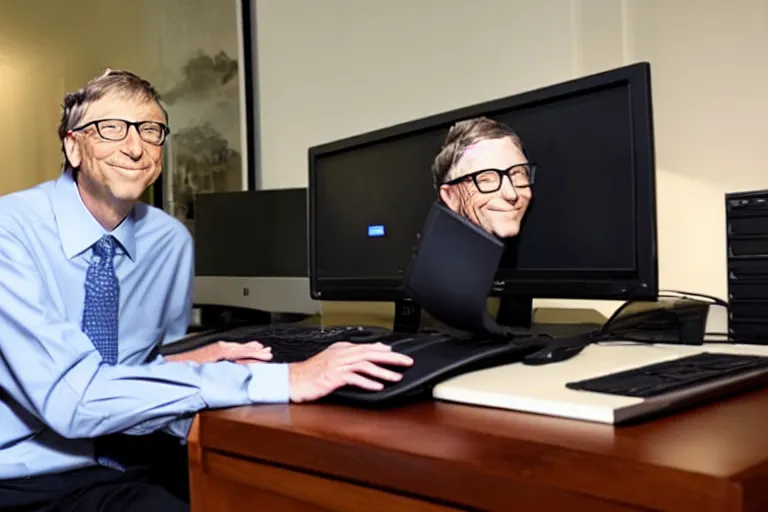 Prompt: bill gates using pc