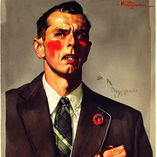 Image similar to Full face portrait of a 1950's leftwing outlaw, by Norman Rockwell.