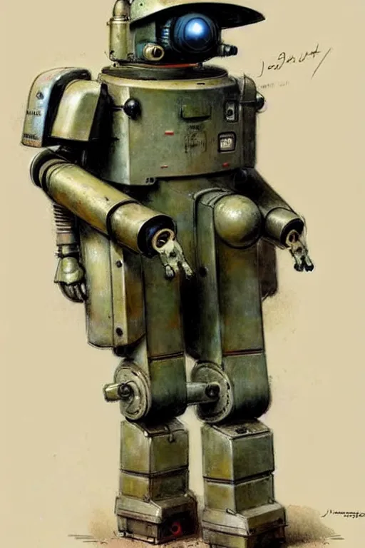 Prompt: (((((1950s military robot pet . muted colors.))))) by Jean-Baptiste Monge !!!!!!!!!!!!!!!!!!!!!!!!!!!