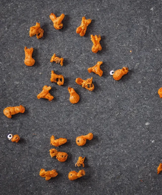 Image similar to high quality presentation photo of cute anthropomorphic ants eating crumbs, photography 4k f1.8 anamorphic bokeh 4k Canon Nikon