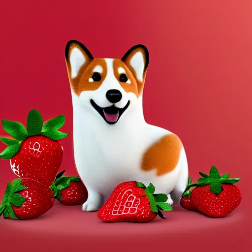 Image similar to corgi made of strawberry, in strawberry jam : ornate, dynamic, particulate, intricate, elegant, highly detailed, centered, artstation, smooth, sharp focus, octane render