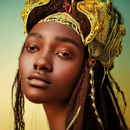 Image similar to kodak portra 4 0 0, 8 k, artstation, soft light, volumetric lighting, highly detailed, britt marling style 3 / 4 extreme close - up portrait photography of a beautiful woman pre - raphaelite, inspired by thandiwe muriu, royal woman wearing ornate art nouveau orchid headdress, realistic, refined, highly detailed