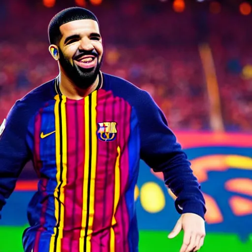 Image similar to Drake performing on stage at the Camp Nou