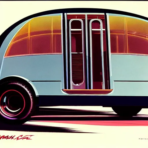 Image similar to concept art for compact bus, painted by syd mead, high quality