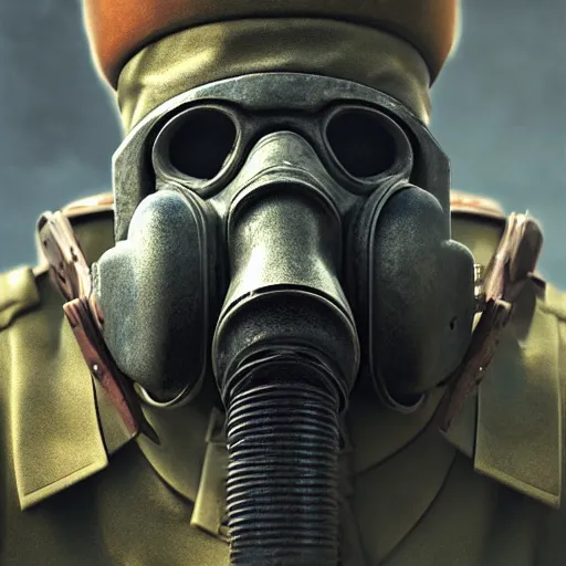 Prompt: joseph stalin, wearing a gas mask, vaping thick clouds through the mask, close - up, hyper detailed 3 d matte painting, federico pela + greg rutkowski, hyper detailed 3 d render by unreal engine