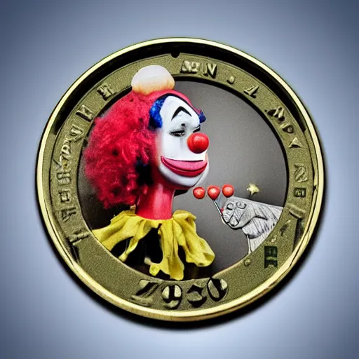 Prompt: The money of clowns coin, photo realistic, highly-detailed, award-winning