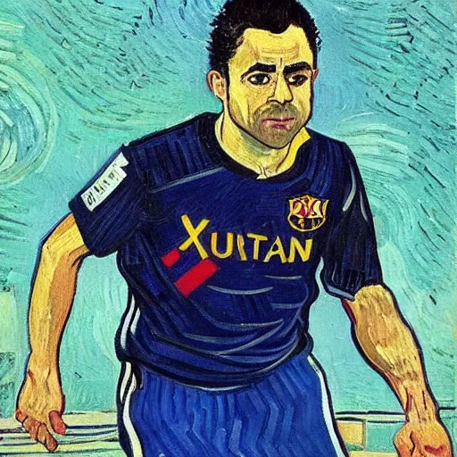 Image similar to HD painting of Xavi Hernandez by Van Gogh