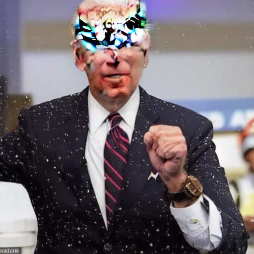 Image similar to joe biden getting really angry at the baby miners for being late to work, pointing at his watch and the babies are covered in coal and jelly, michaelangelo in miami during a snow storm at the airport