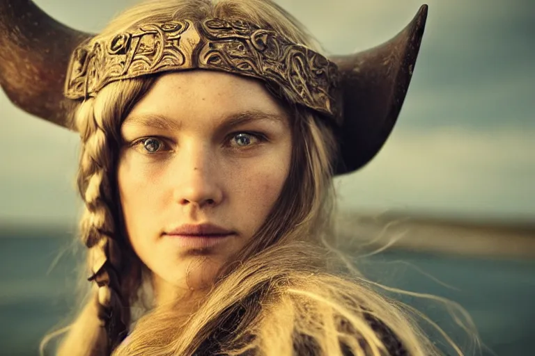 Image similar to portrait of a beautiful Viking woman By Emmanuel Lubezki