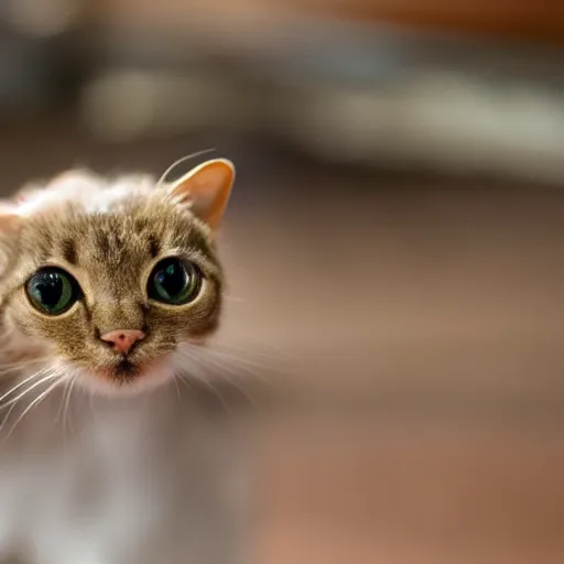 Image similar to a small domestic housecat with a thin mushroom growing atop its head