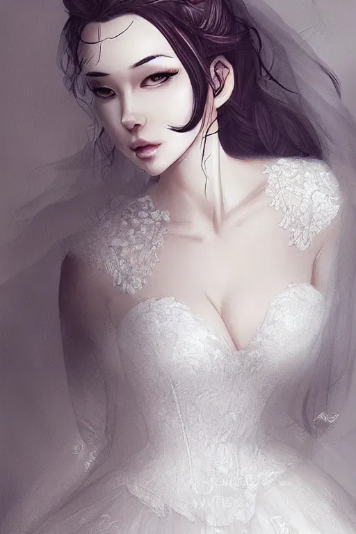 Image similar to Beauty in Wedding Dress with lace portrait by Artgerm and WLOP on pixiv