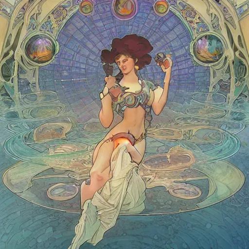 Prompt: a beautiful stunning fantasy whimsical matte digital storybook painting of the underwater city of Atlantis, art nouveau, bubbles splash shells fish details, pastel color palette, by Alphonse Mucha and Tyler Edlin, trending on artstation hq