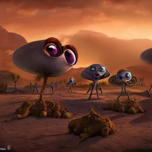 Image similar to Pixar movie about an alien invasion Ancient Athens, UFOs, portrait, intricate, 8k highly professionally detailed, HDR, CGsociety