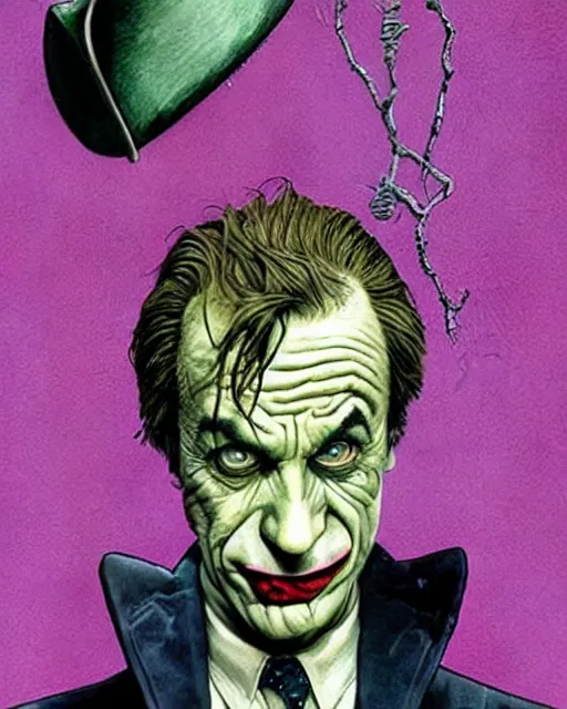 Image similar to portrait of saul goodman as the joker, illustration, art by neil gaiman and peter elson