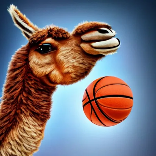 Image similar to a llama dunking a basketball, 4 k, digital art, high resolution, trending on artstation