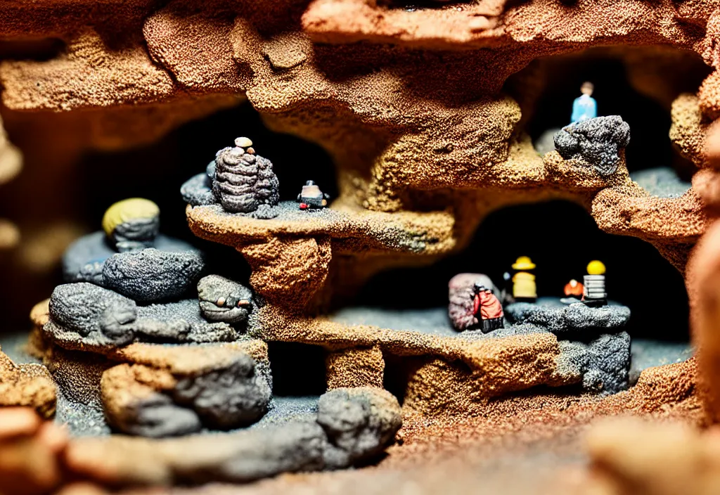 Prompt: orama miniature cave, microscopic view, with godray,