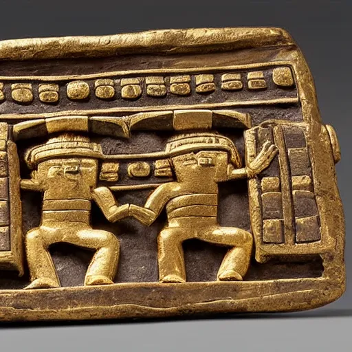 Image similar to a pre-columbian gold sculpture of a nintendo switch