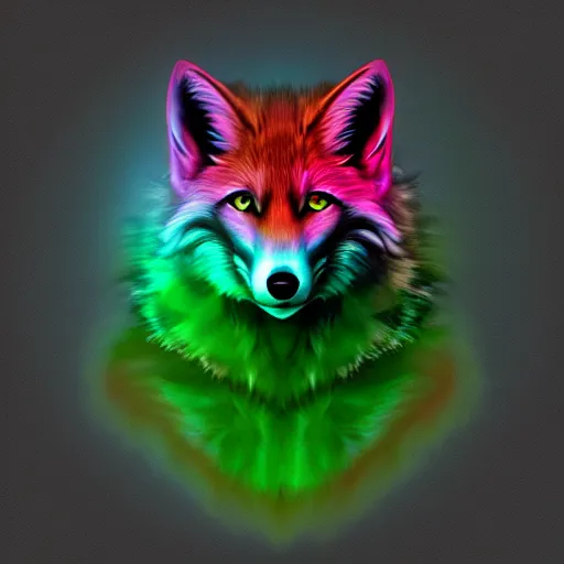 Prompt: digital dark green fox, retrowave palette, digital world, highly detailed, electric breeze, anatomically correct vulpine, synth feel, fluffy face, ear floof, flowing fur, super realism, accurate animal imagery, 4 k digital art