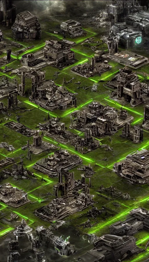 Image similar to tiberium infested cities, command and conquer 3 wallpaper, science fiction art, scrin and mutants, irradiated wasteland city ruins