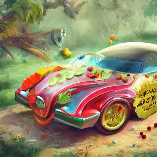 Image similar to car made of fruits, artstation