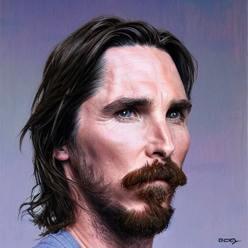 Image similar to full face profile view of Christian Bale by Donato Giancola