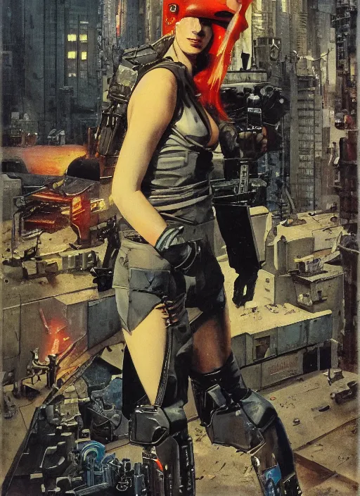 Image similar to cyberpunk mercenary. portrait by anton otto fischer and john philip falter and will eisner and gil elvgren