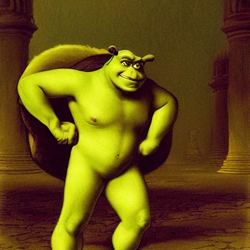 Prompt: shrek drawn by jean - leon gerome