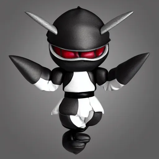 Image similar to cute fumo chibi plush knight imp, black and white with hearts, soft shadow, vray, asymmetry