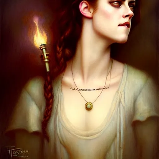 Image similar to portrait of kristen stewart by tom bagshaw in the style of gaston bussiere, art nouveau