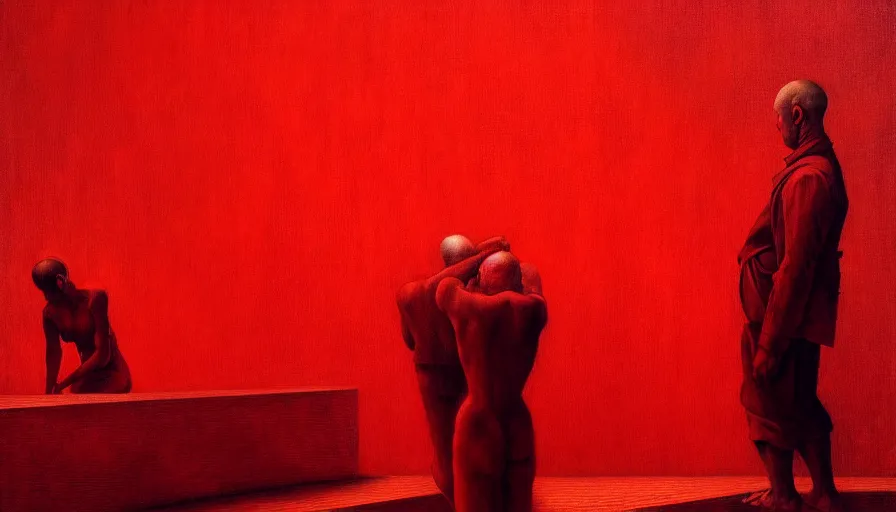 Prompt: only with red, death of communism, crowd cheering, in the style of beksinski and edward hopper and rodcenko and yue minjun and cory loftis, intricate and epic composition, red by caravaggio, highly detailed, masterpiece, red light, artstation, art nouveau