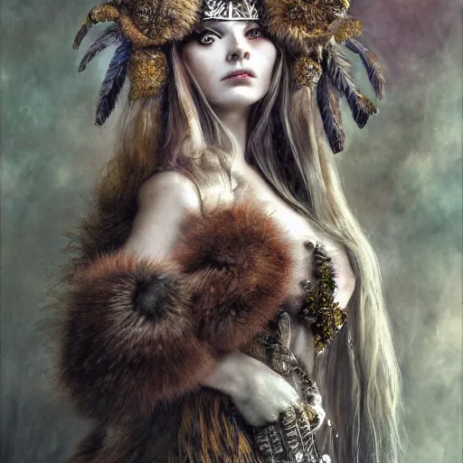 Prompt: a photograpic portrait of a anthropomorphic norse mythology mimosa, wearing furry clothes in the style of heilung an experimental folk music band, fantasy, intricate, elegant, highly detailed, photo realism, digital painting, artstation, concept art, smooth, sharp focus, illustration, art by artgerm and H R Giger and alphonse mucha