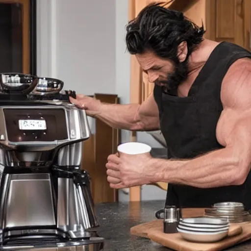 Image similar to real photo of wolverine making coffee late art with hart shape