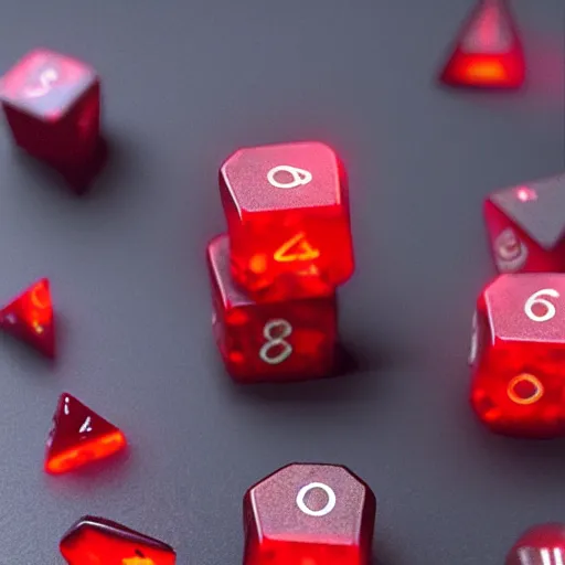Image similar to a pile of dnd dice made out of glowing lava, red hot, unreal engine, volumetric lighting, artstation
