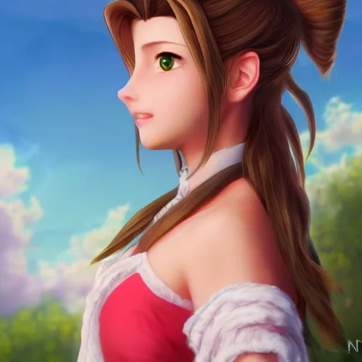 Prompt: aerith gainsborough by nick silva, ja mong, digital, 4 k