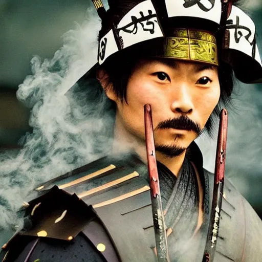 Image similar to a samurai warrior made of smoke, mystical magical :: ghibli studio,