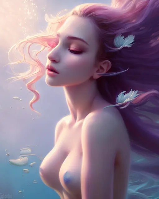 Prompt: character art of a goddess of magnolias as windy dusty underwater angelic young female | | seductive - fine - face, pretty face, key visual, realistic shaded perfect face, fine details by artgerm, wlop, nekro, james jean, andrei riabovitchev, marc simonetti, trending on artstation