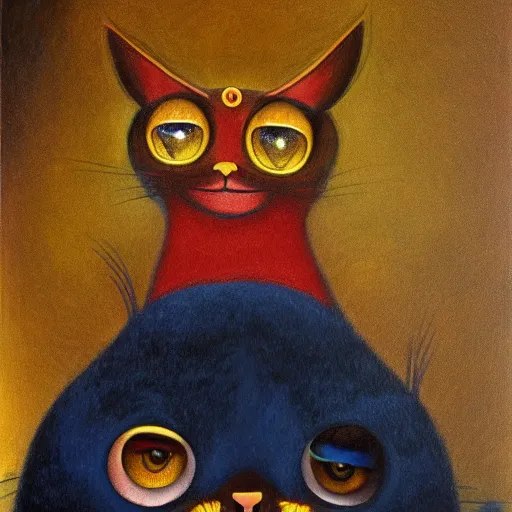 Image similar to by remedios varos, pete the cat and garfield, oil painting, met collection, high resolution