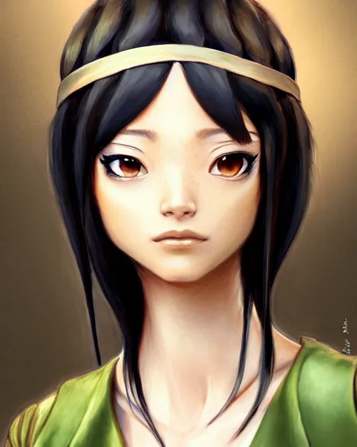 Image similar to toph from avatar as fashion model, detailed perfect face, exquisite details, mid view, by peter caulson wlop artgerm ed binkley lilia alvarado noriyoshi ohrai