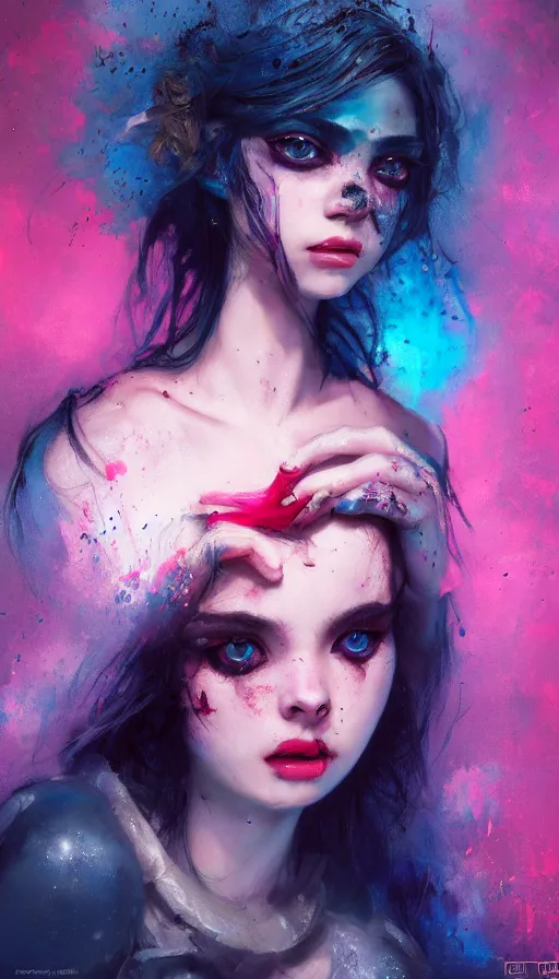 Prompt: shot of blaise girl with pouty aerochrome ( ( ( lips ) ) ), powerful, fungal, adorable, expressive eyes, kawaii playful pose of a dancer, greg rutkowski, charlie bowater, yuumei, stephen gammell, unreal 5, daz, hyperrealistic, dark, dynamic lighting, fantasy art, beautiful face