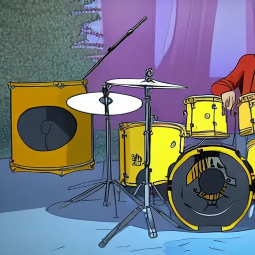 Image similar to bumblebee on stage with drums in the style of archies cartoon, high resolution, unreal engine