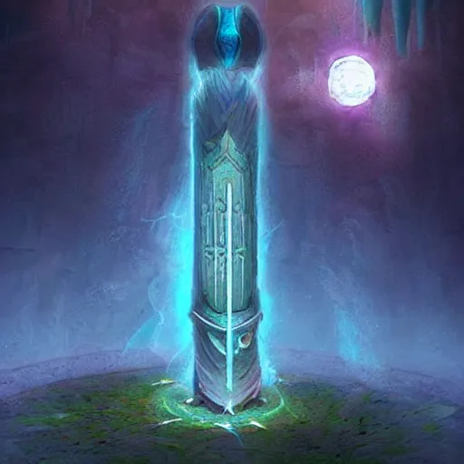Prompt: moon and a light giant glowing pillar magic spell, epic fantasy style art, fantasy epic digital art, epic fantasy card game art