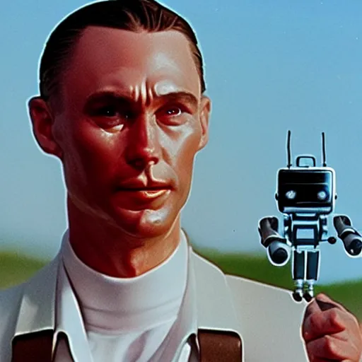 Prompt: forrest gump as half man half robot