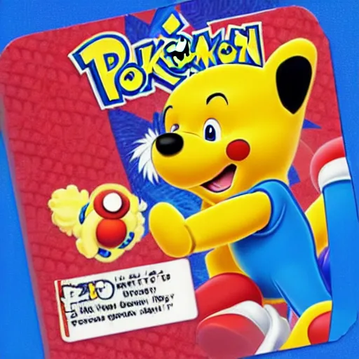 Image similar to photograph of winnie the pooh and super mario and sonic the hedgehog anime style, on pokemon card packs at target