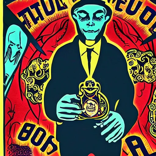 Prompt: Cthulhu as a modern day business man with a family and a drug and gambling addiction, psychedelic , 50s style infomercial , award winning , retro futuristic , Shepard fairey